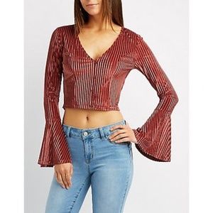 Charlotte Russe Stripe Velvet Bell Sleeve Top